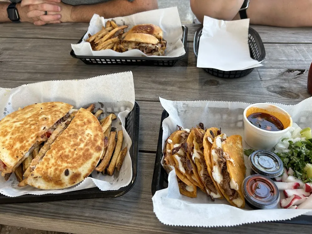 Quesadilla Burger and Birria Tacos